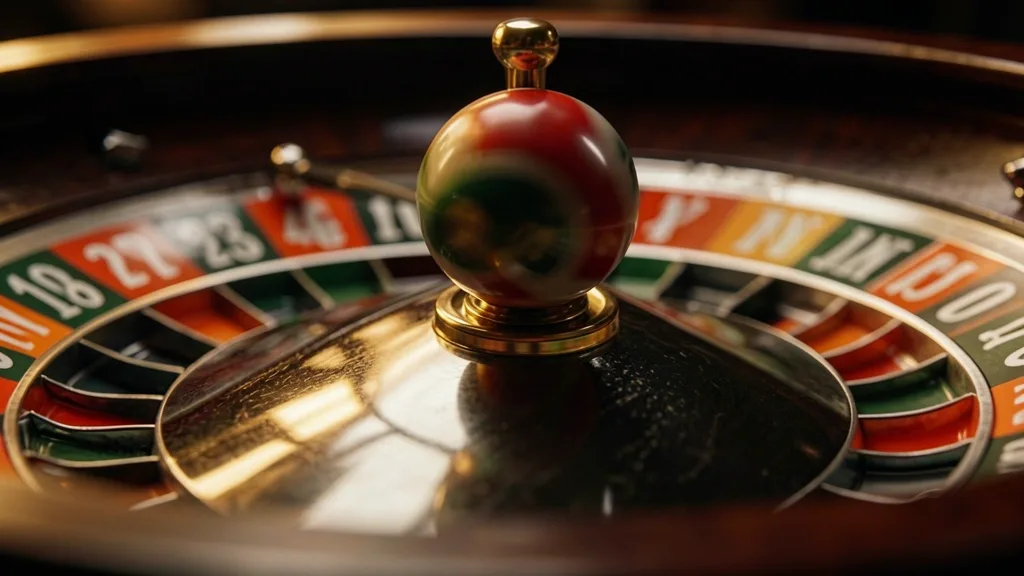 Ruleta girando con bola en movimiento y enfoque dramático