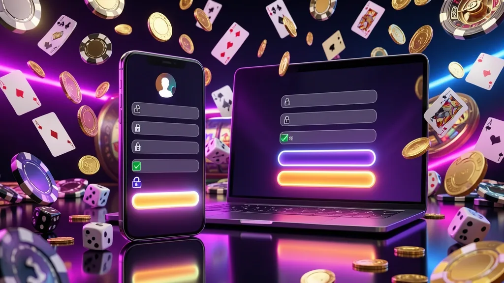 Celular y laptop muestran interfaces de acceso y registro de casino